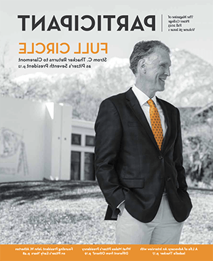 participant fall 2023 magazine cover featuring strom thacker in front of mead hall